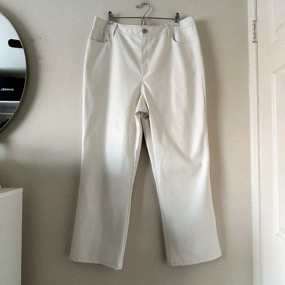 STAUD Eli Ivory White Vegan Leather Straight Leg Pants Size 16 - Picture 4 of 13